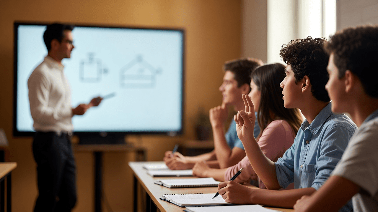 Teacher explaining concepts to students in class