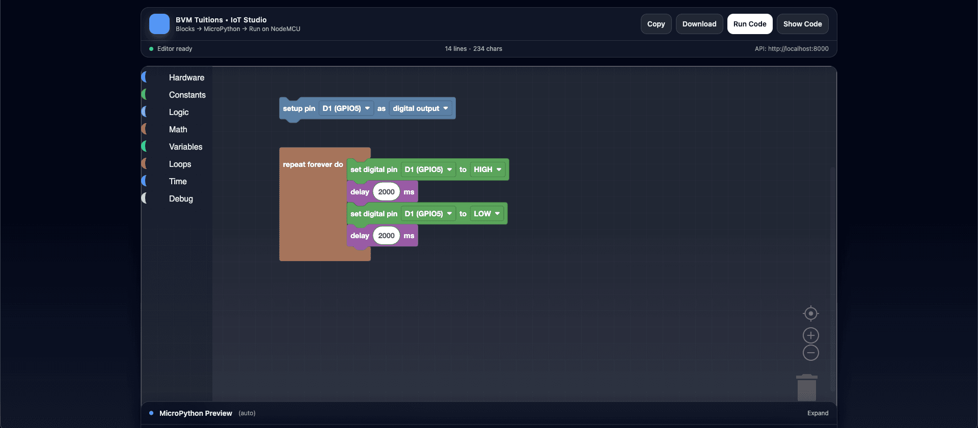 Students programming projects using BVM Builder